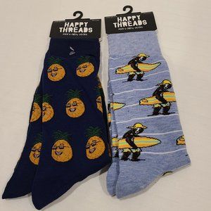 Happy Threads Mens Novelty Crew Socks-Surfing Sloth-Cool Pineapple Emoji-NWT